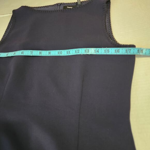 Theory Women's Sleeveless Lined Sheath Dress Navy Edge Trim Size 6 Knee Length - Picture 13 of 15